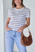 Marina Blue and White Striped Sweater Cardigan - FINAL SALE