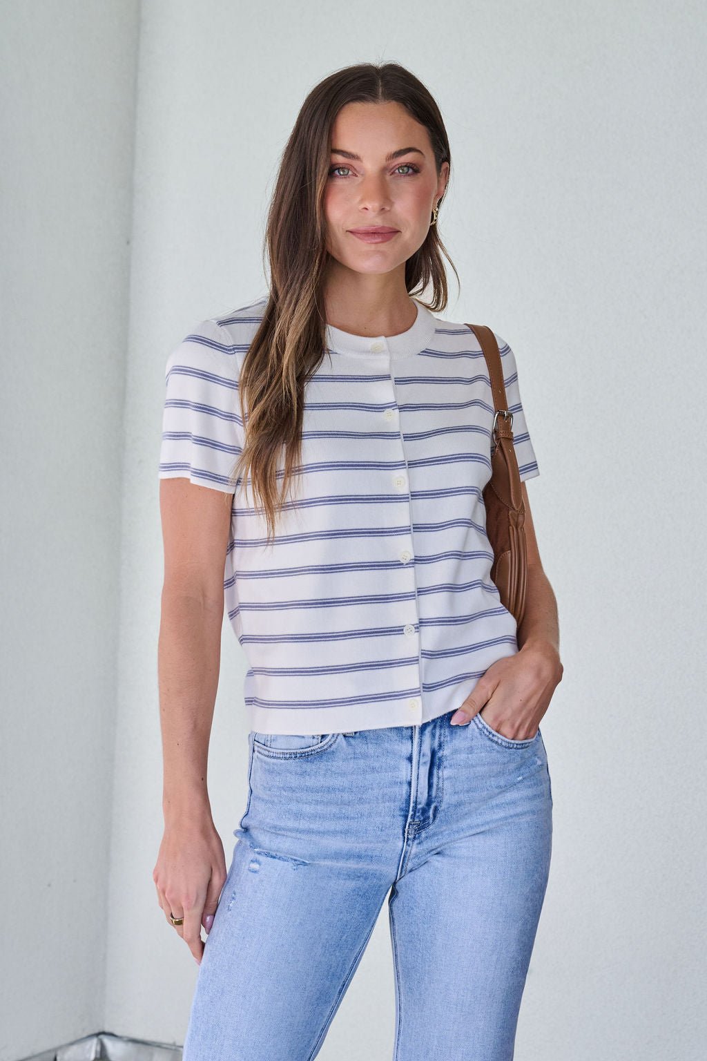 Marina Blue and White Striped Sweater Cardigan - FINAL SALE