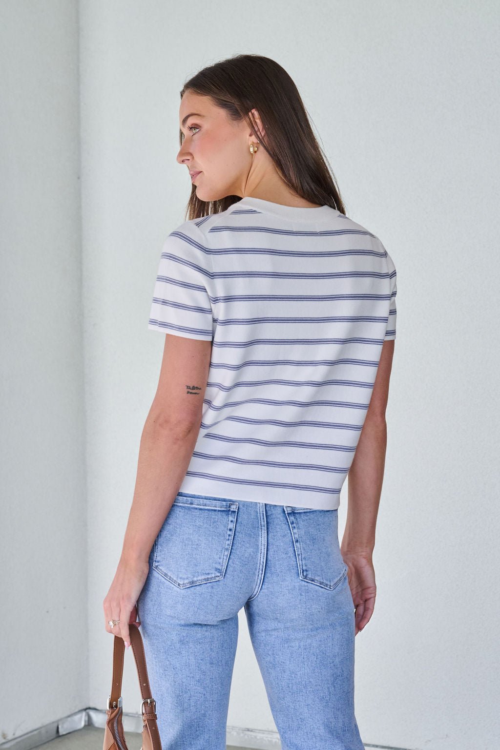 Marina Blue and White Striped Sweater Cardigan - FINAL SALE