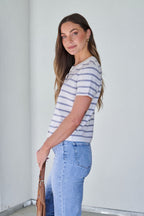Marina Blue and White Striped Sweater Cardigan - FINAL SALE