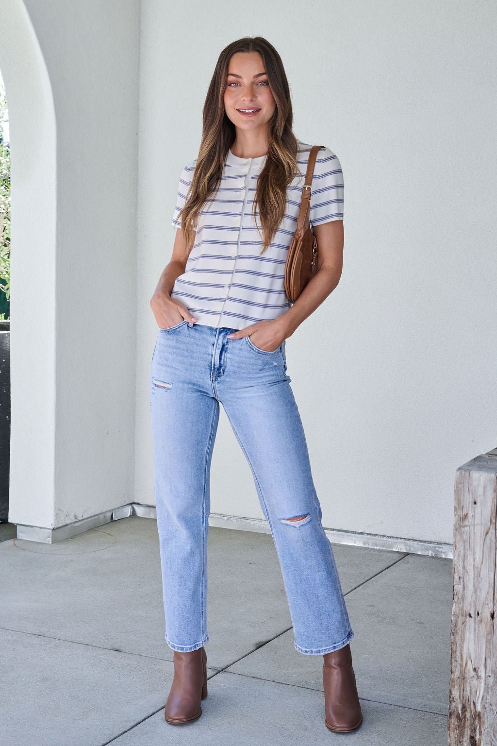 Marina Blue and White Striped Sweater Cardigan - FINAL SALE