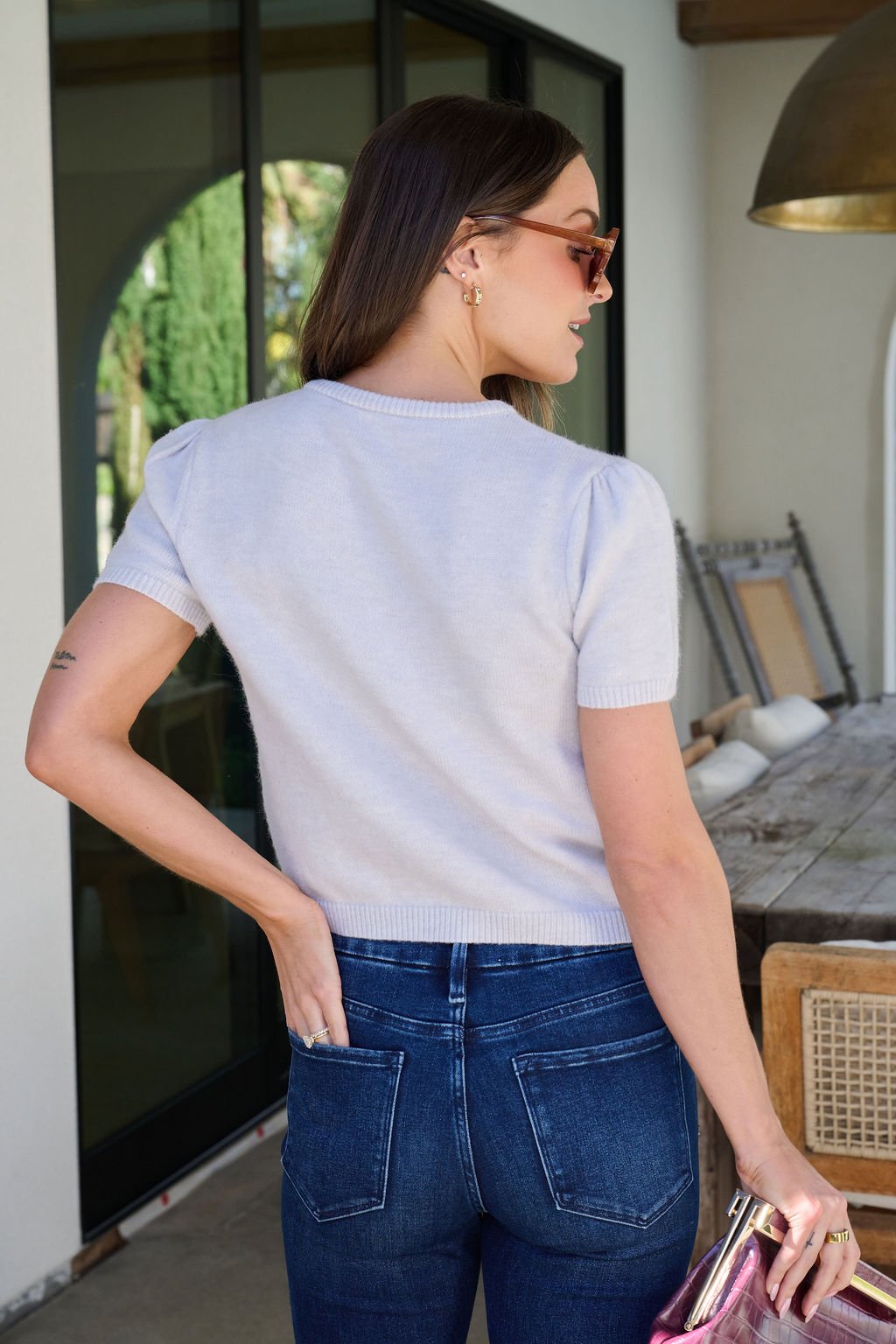 Maura Grey Short Sleeve Sweater Cardigan