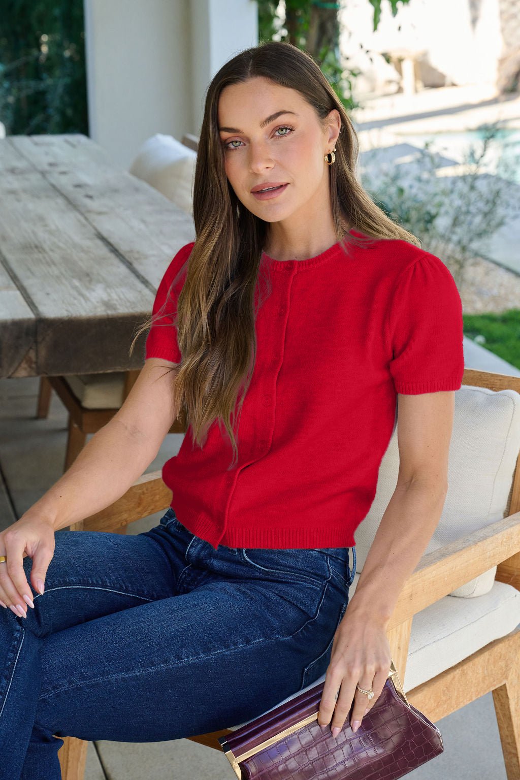 Maura Red Short Sleeve Sweater Cardigan