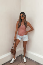 Mauve Ribbed Scoop Neck Tank Top