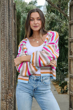 Multi Color Striped Open Front Cardigan - FINAL SALE
