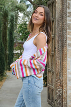Multi Color Striped Open Front Cardigan - FINAL SALE