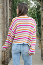 Multi Color Striped Open Front Cardigan - FINAL SALE