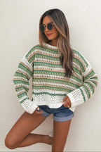 Multi Green Striped Boatneck Sweater