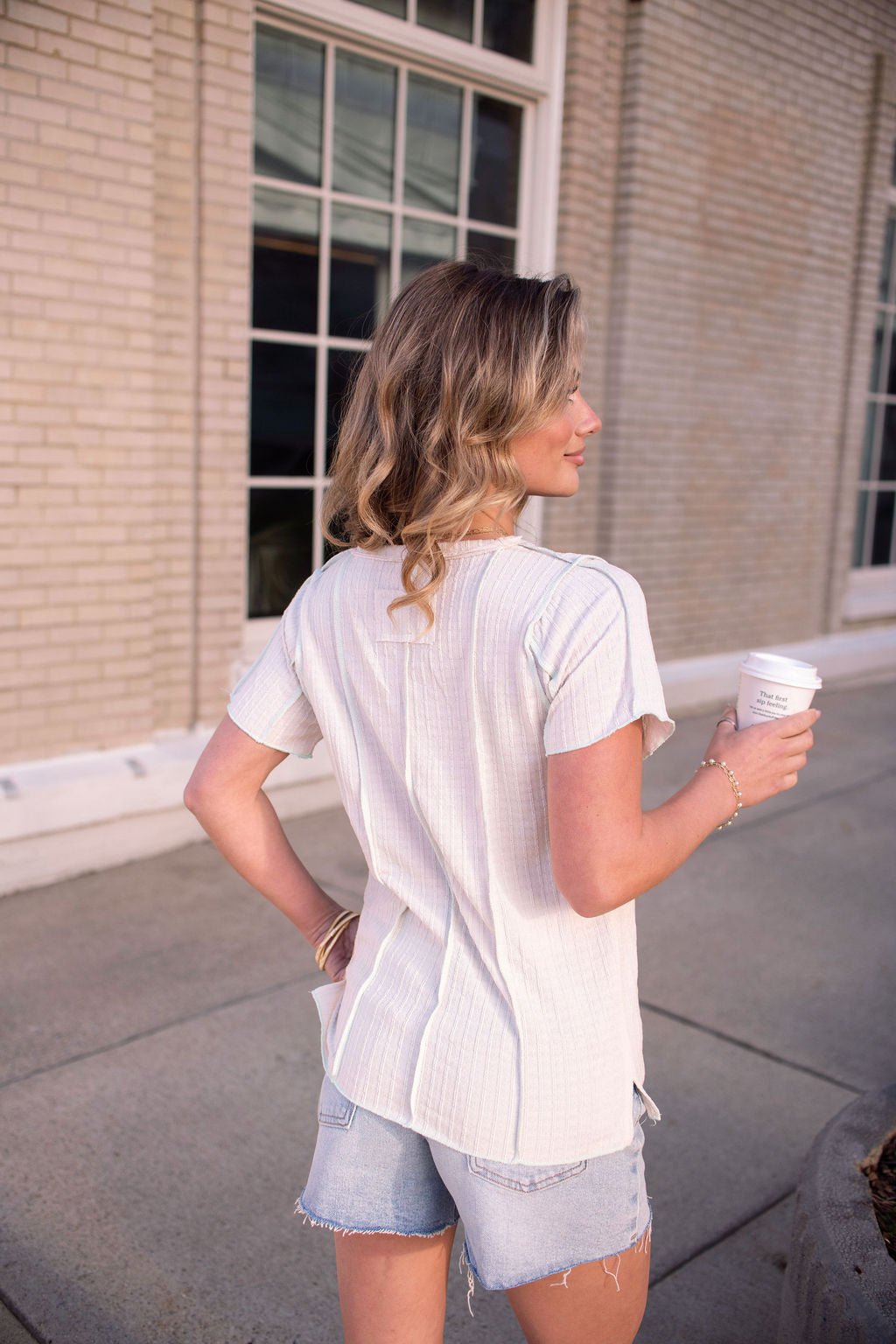 Natural Contrast Trim Button Up Top - FINAL SALE