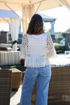Natural Crochet Floral Eyelet Top