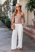 Natural Drawstring Wide Leg Linen Pants