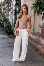 Natural Drawstring Wide Leg Linen Pants