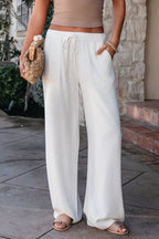 Natural Drawstring Wide Leg Linen Pants