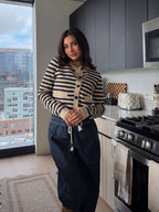 Navy and Tan Striped Button Down Cardigan - FINAL SALE