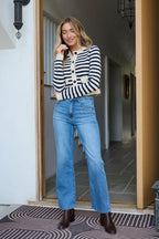 Navy and Tan Striped Button Down Cardigan - FINAL SALE