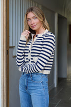 Navy and Tan Striped Button Down Cardigan - FINAL SALE