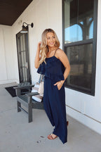 Navy Ruffled Cami Top and Pant Set