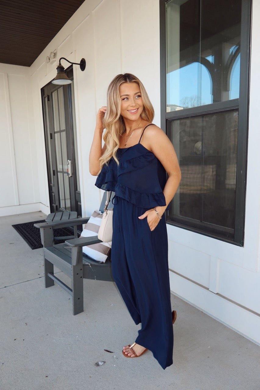 Navy Ruffled Cami Top and Pant Set