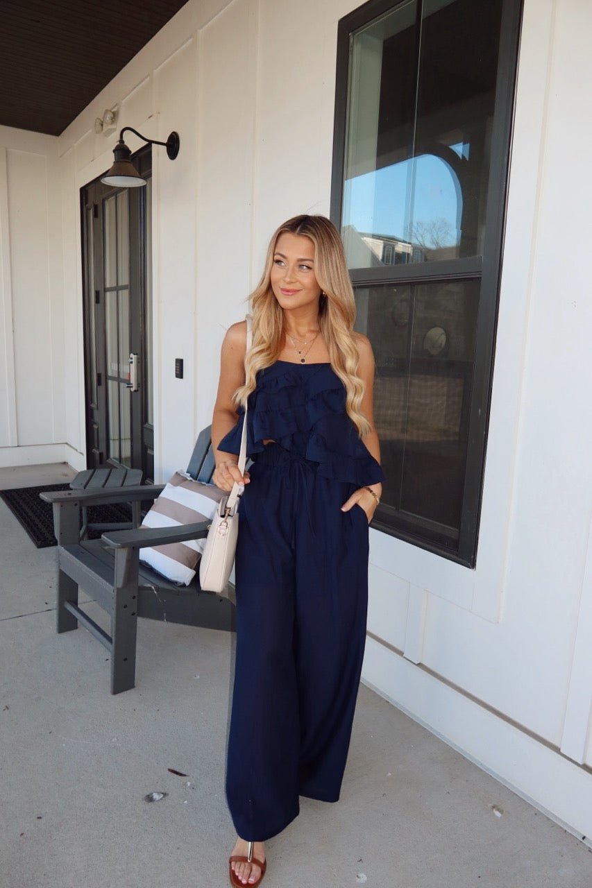 Navy Ruffled Cami Top and Pant Set