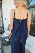 Navy Ruffled Cami Top and Pant Set