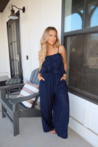 Navy Ruffled Cami Top and Pant Set
