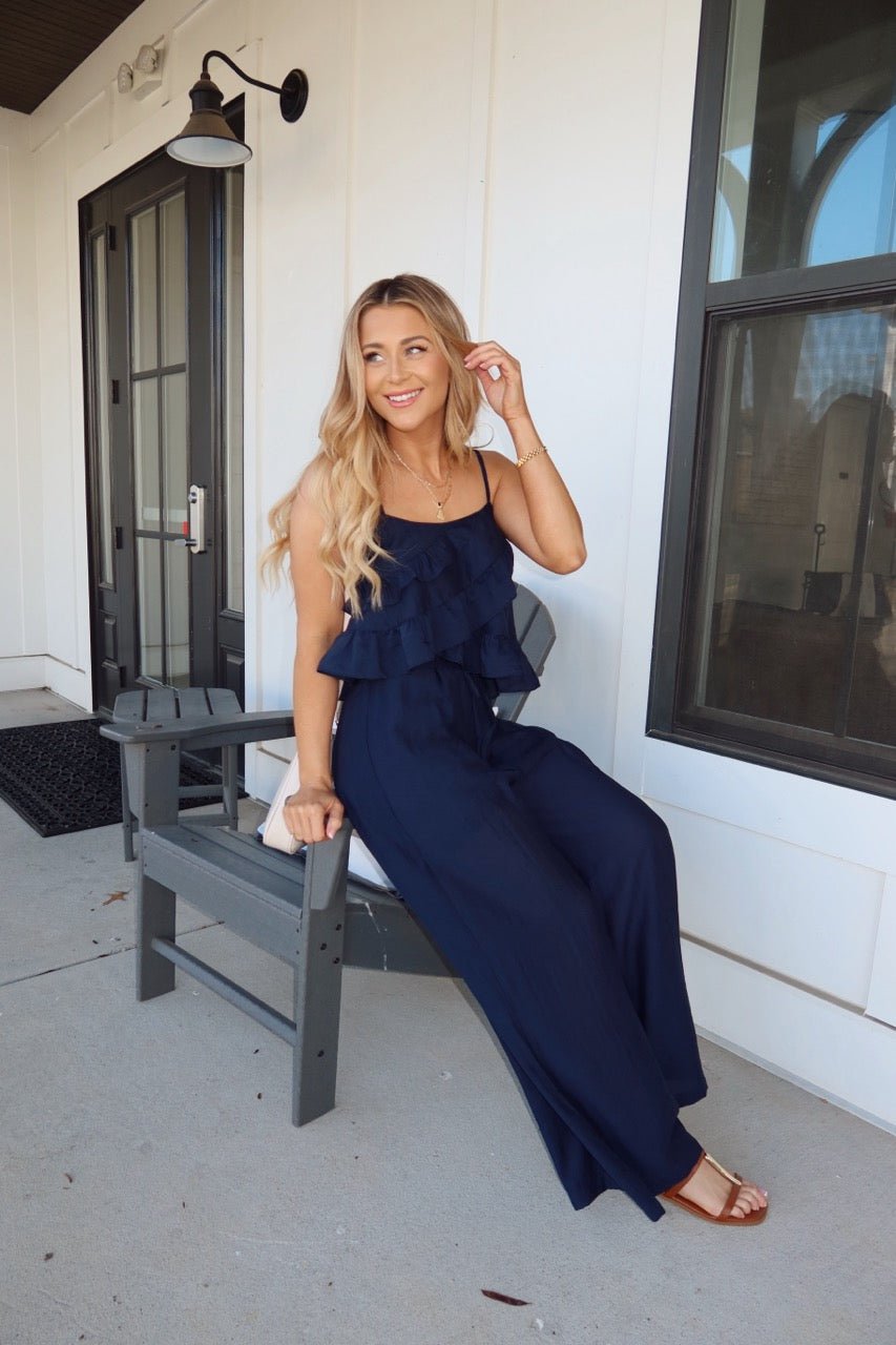 Navy Ruffled Cami Top and Pant Set