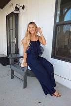 Navy Ruffled Cami Top and Pant Set