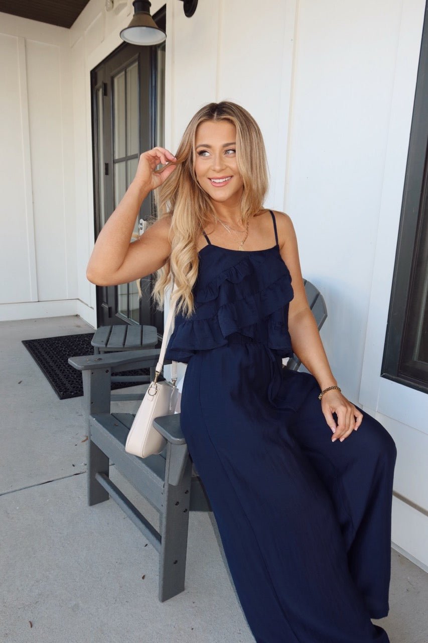 Navy Ruffled Cami Top and Pant Set