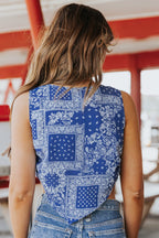 Out West Blue Bandana Print Sleeveless Cowl Neck Top - FINAL SALE