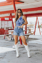 Out West Blue Bandana Print Sleeveless Cowl Neck Top - FINAL SALE