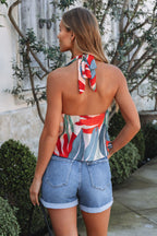Palm Cascade Shirred Halter Top