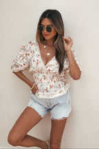 Petal Bloom Floral Smock Top - Cream