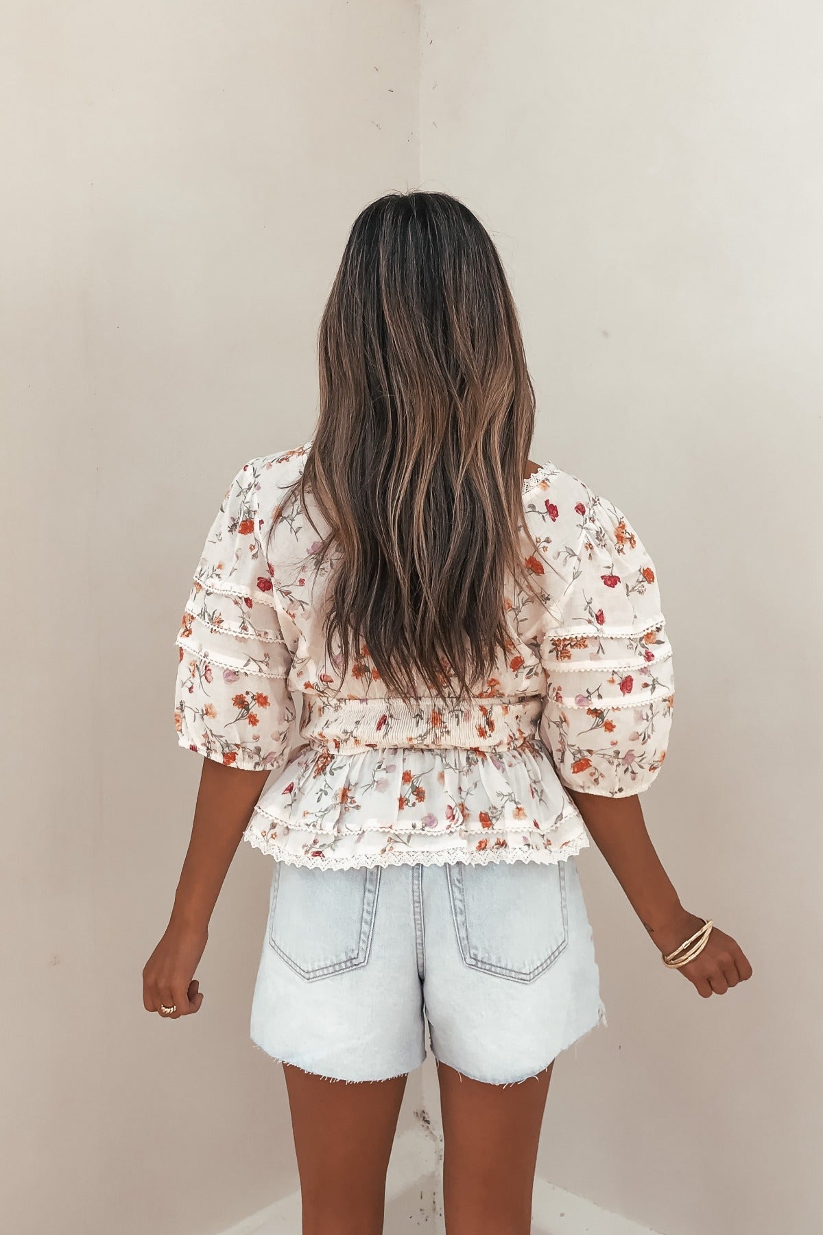Petal Bloom Floral Smock Top - Cream