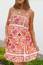 Pink Multi Floral Print Smock Tiered Mini Dress