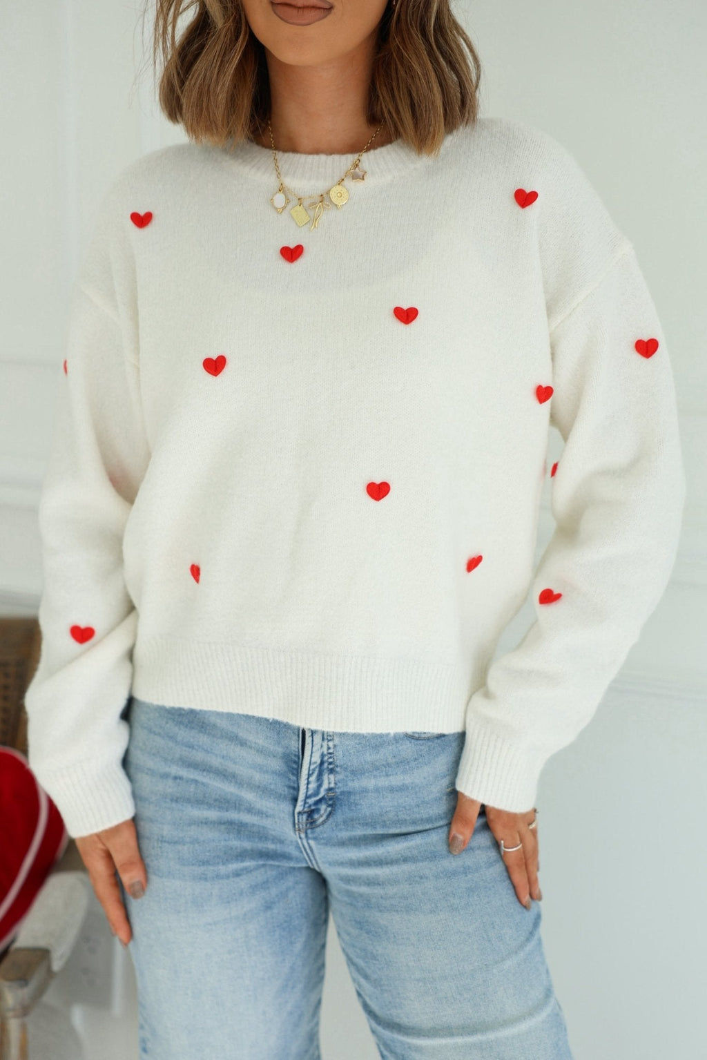 Red and White 3D Heart Sweater - FINAL SALE