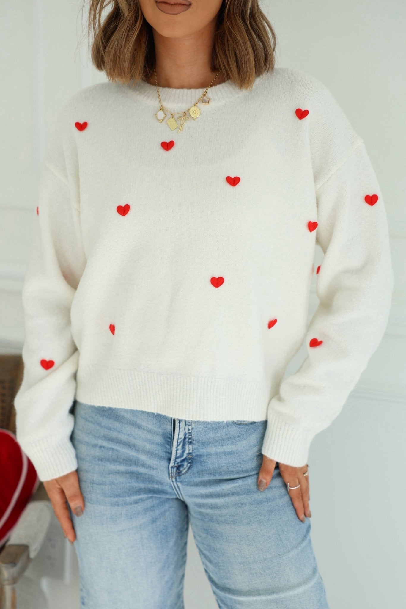 Red and White 3D Heart Sweater - FINAL SALE