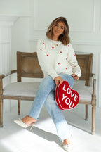 Red and White 3D Heart Sweater - FINAL SALE