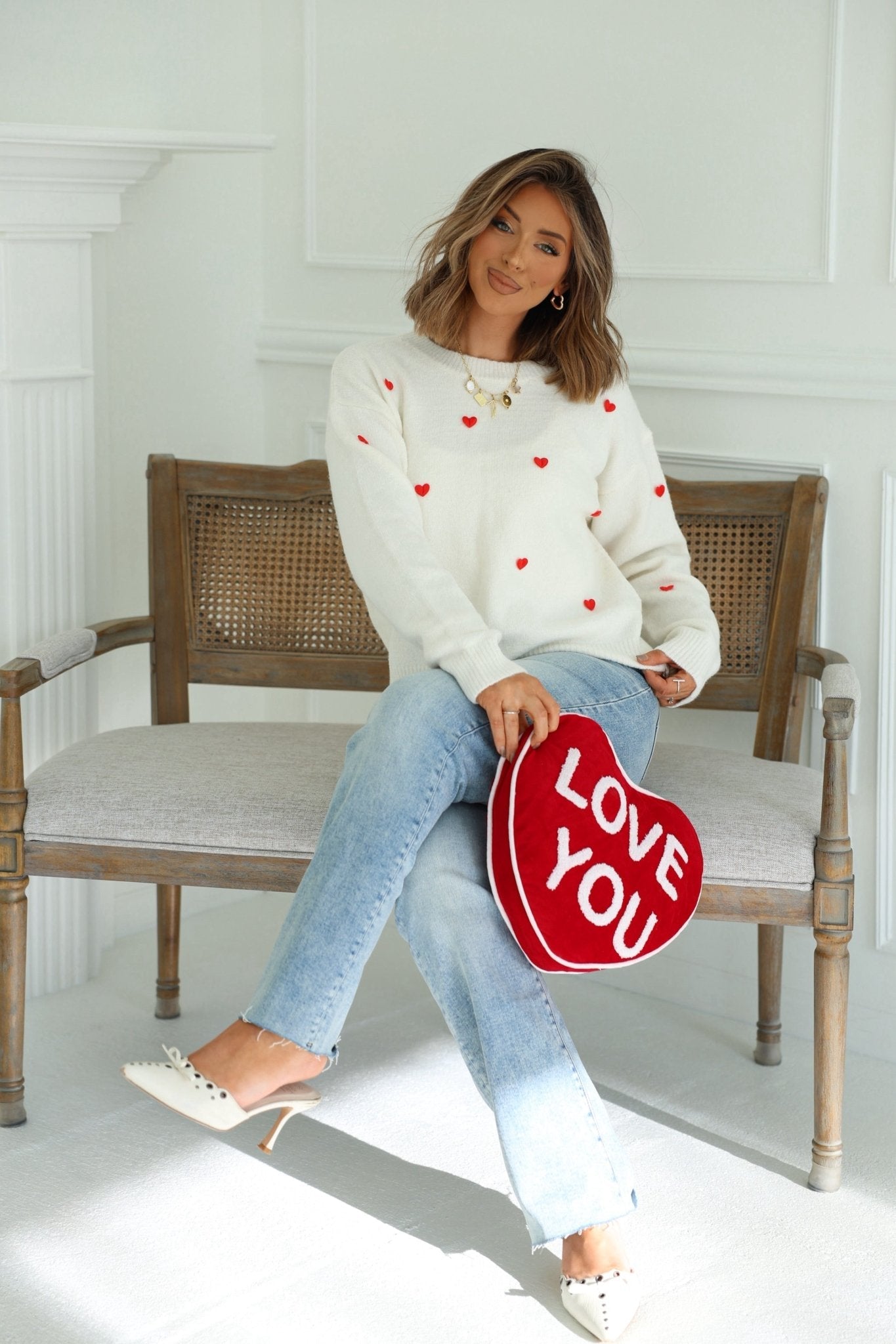 Red and White 3D Heart Sweater - FINAL SALE