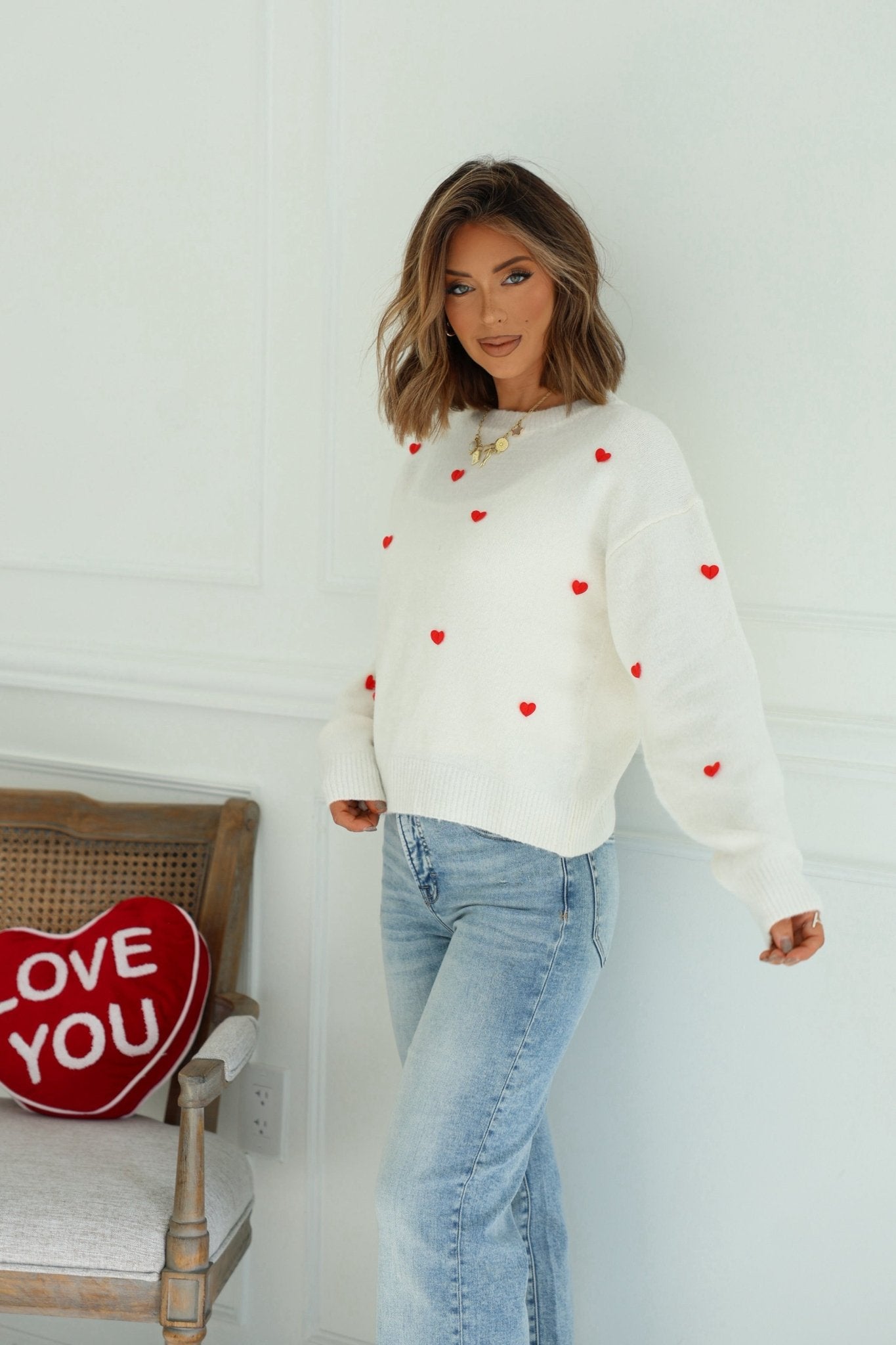 Red and White 3D Heart Sweater - FINAL SALE