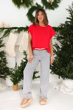 Red Cotton Slub Open Back Top - FINAL SALE