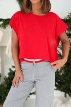 Red Cotton Slub Open Back Top - FINAL SALE