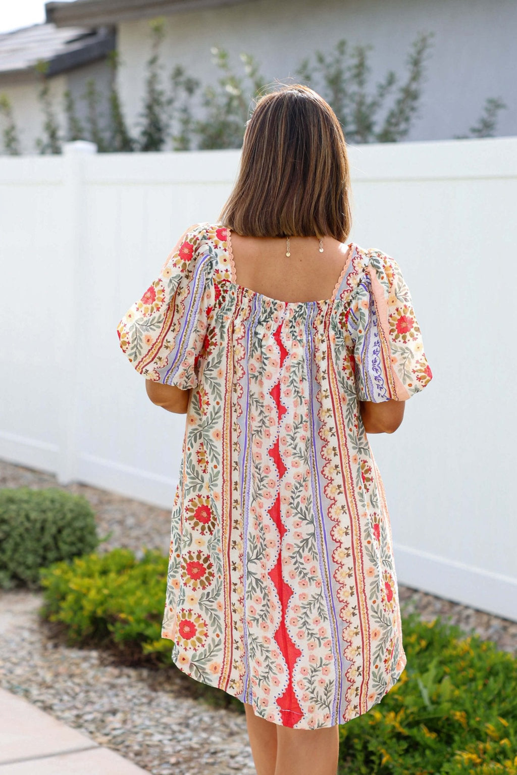 Red Mix Print Puff Sleeve Mini Dress