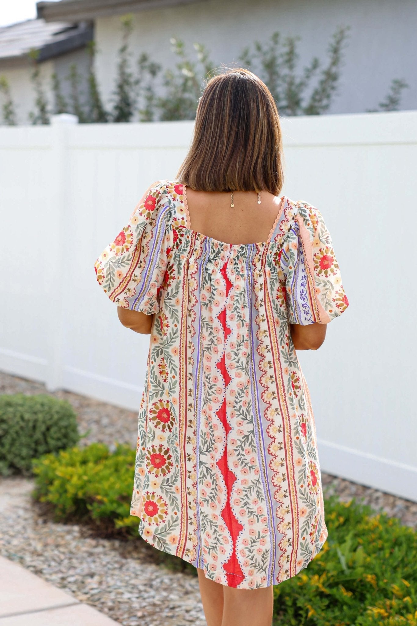 Red Mix Print Puff Sleeve Mini Dress