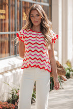 Red Multi Chevron Knit Sweater