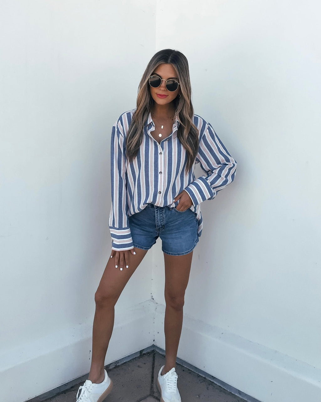 Red White & Blue Striped Button Down Shirt