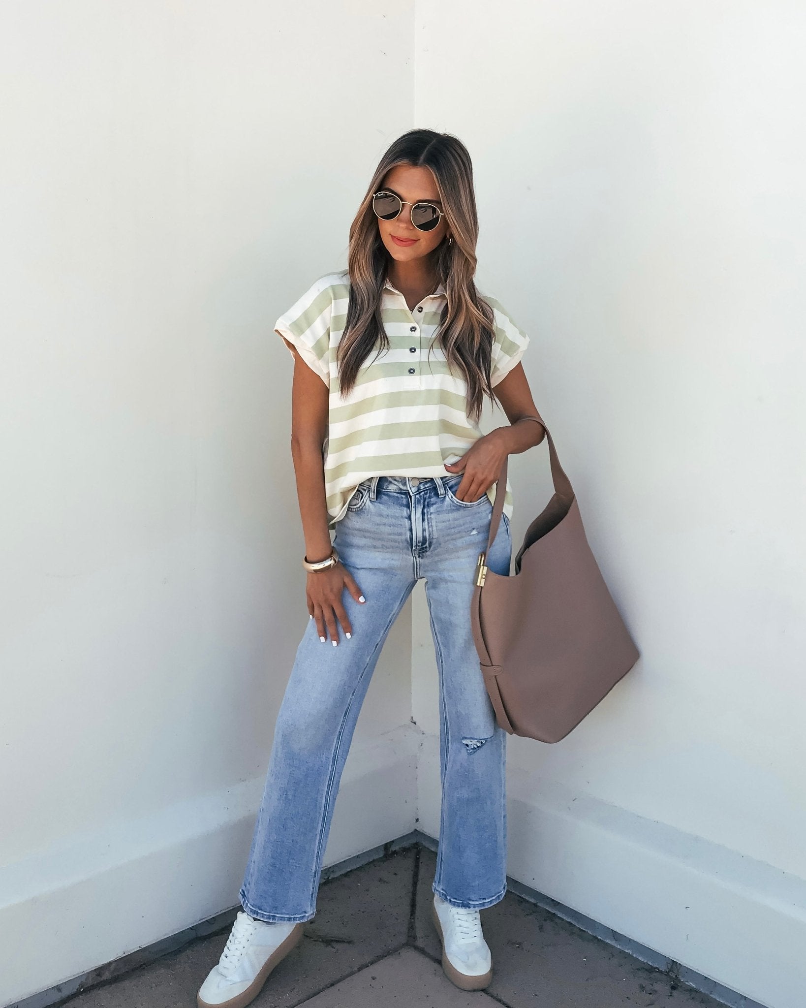 Sage and Ivory Striped Button Up Shirt