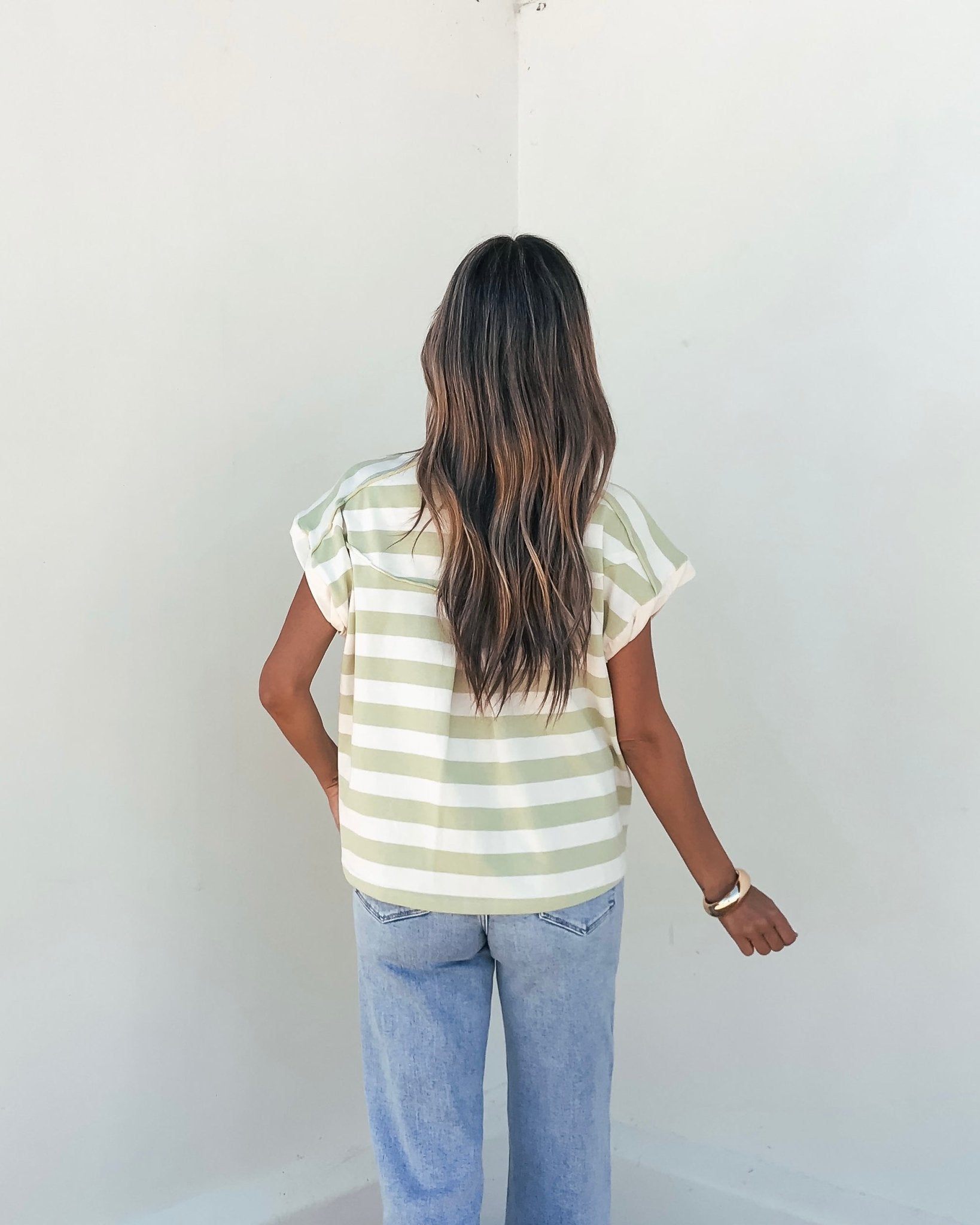 Sage and Ivory Striped Button Up Shirt