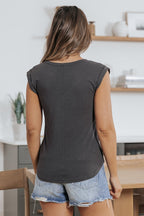 Scoop Neck Cotton Slub Knit Top - Charcoal