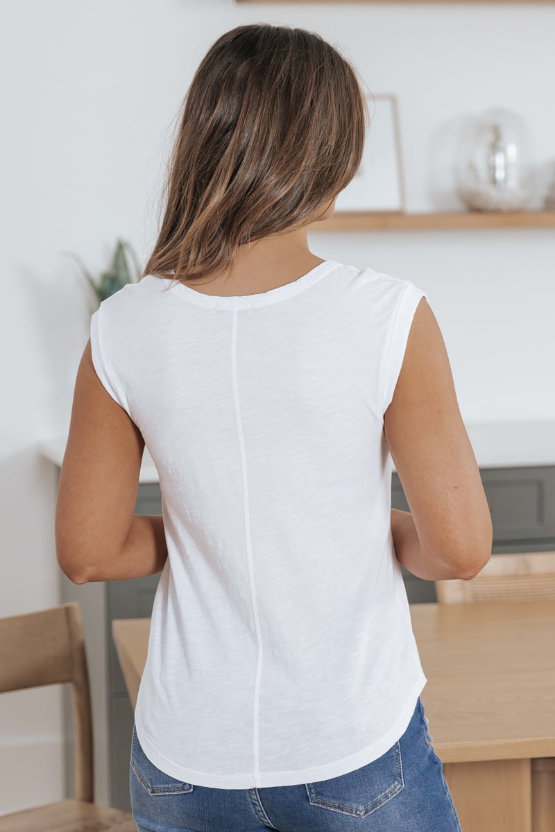 Scoop Neck Cotton Slub Knit Tee - White