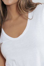 Scoop Neck Cotton Slub Knit Tee - White